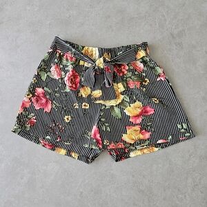 Womens Striped Floral Shorts